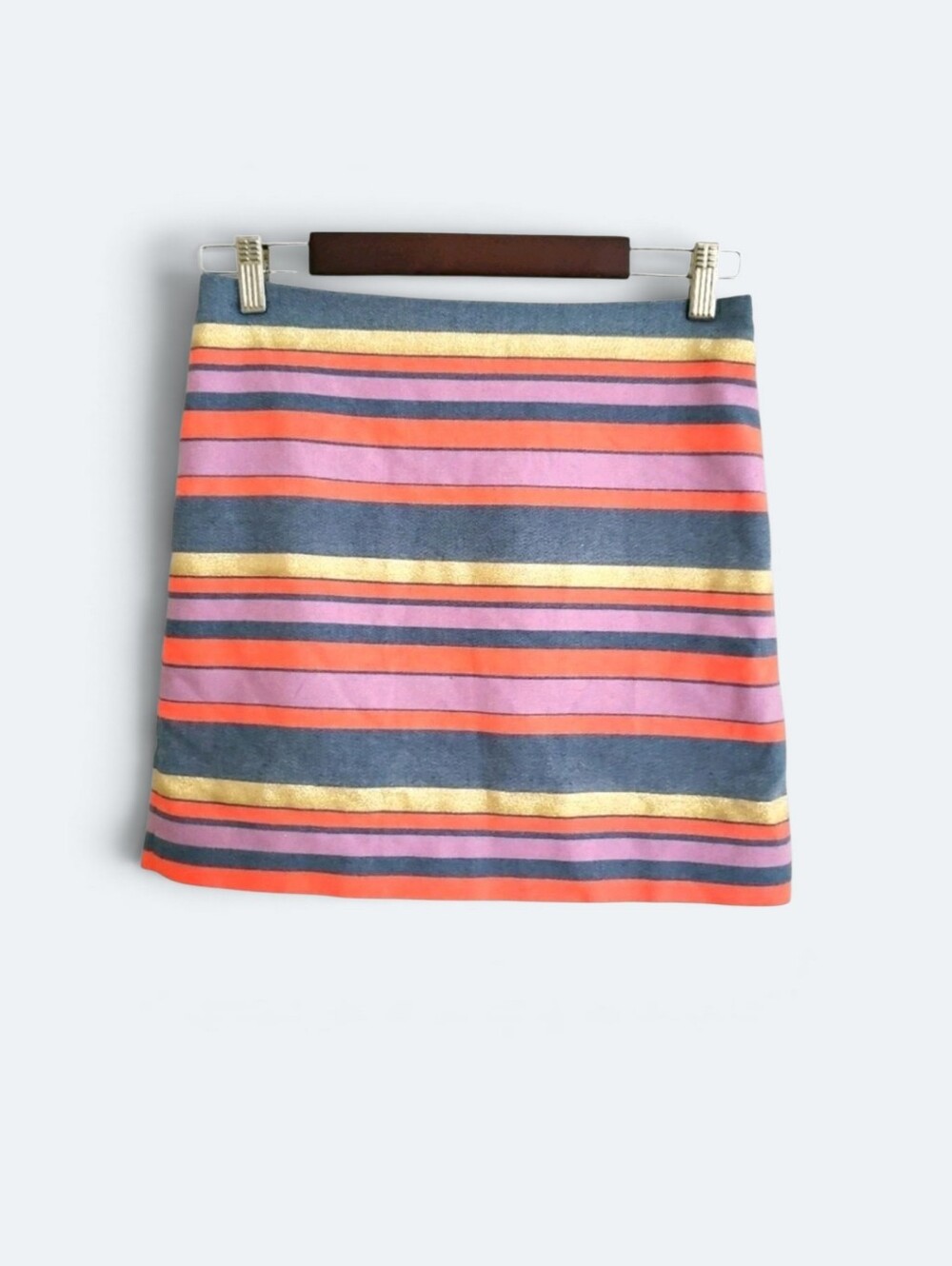 J. Crew Metallic Striped Mini Skirt Size 00 Cotton Blend Multi Color Lined